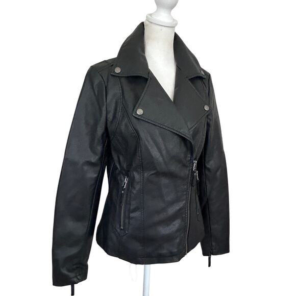 Max Studio Black Vegan Leather Moto Jacket Womens Size Small New With Tags - Picture 3 of 7